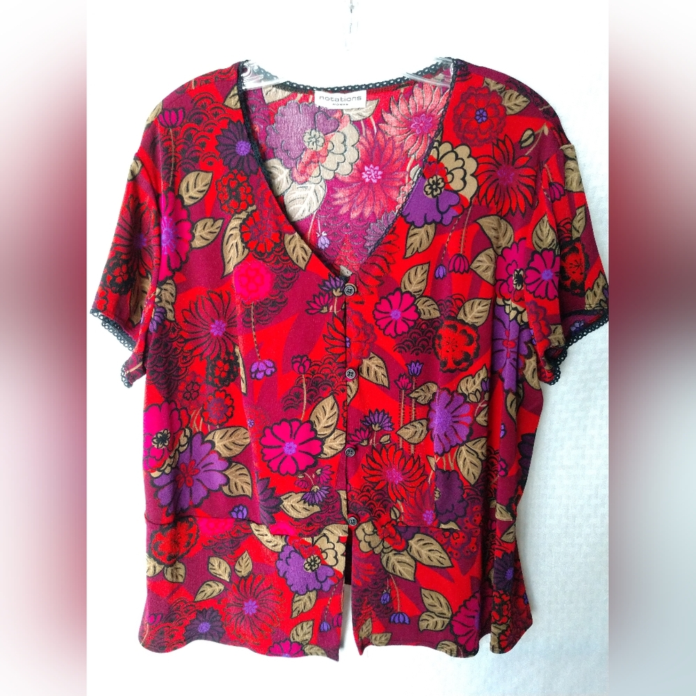 Notations Woman Bold Floral Knit Top Travelers Plus Size 1X Chest 46"